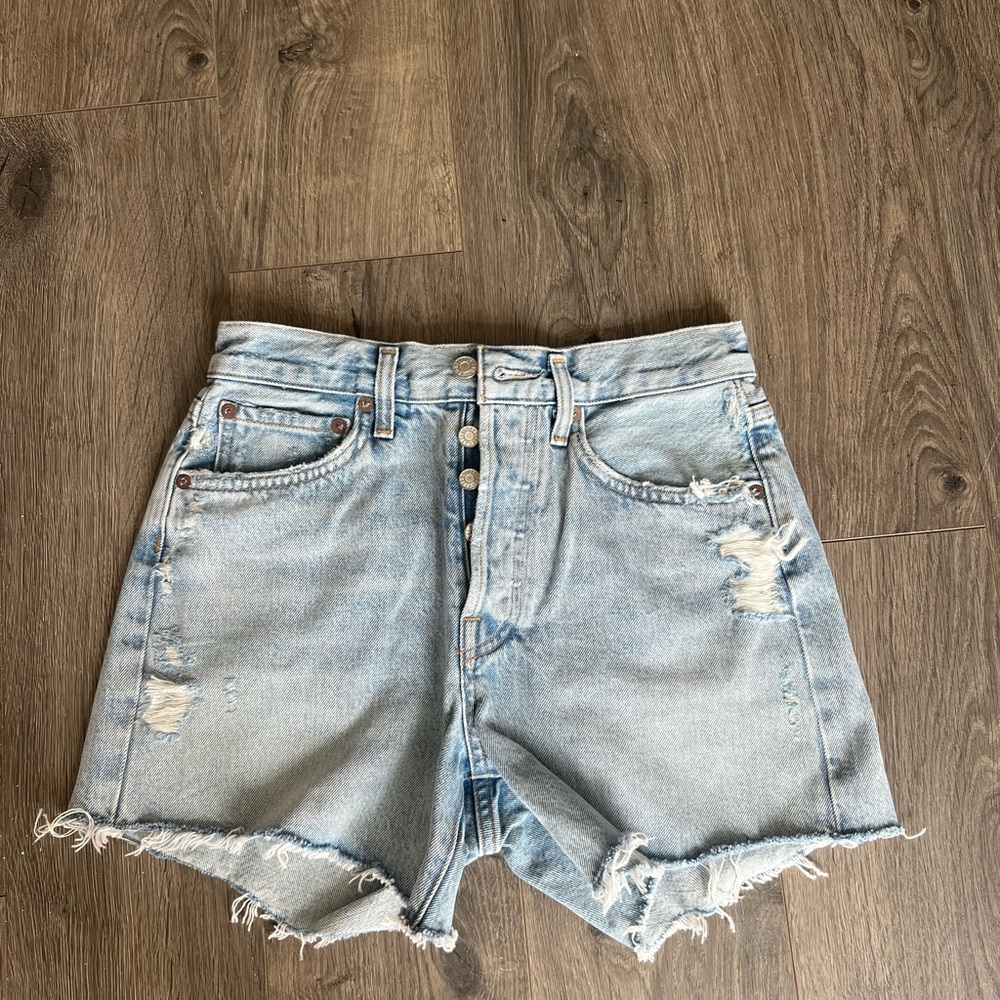 Agolde Light Blue Distressed Jean Shorts